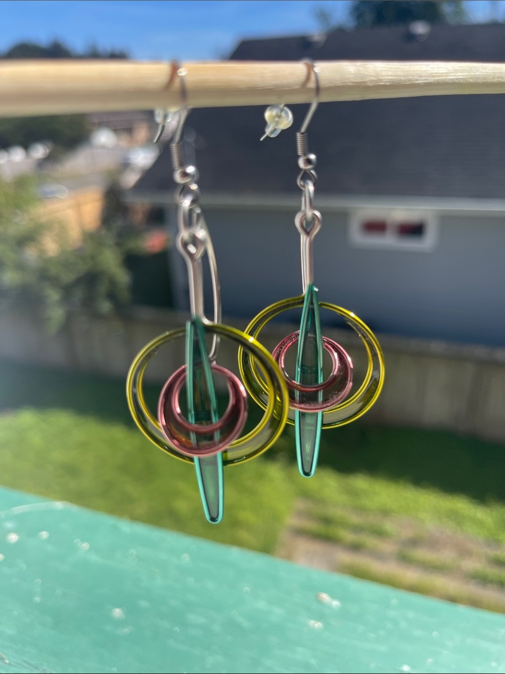 Handcrafted Green, Yellow & Pink Drop Earrings - Women Jewelry